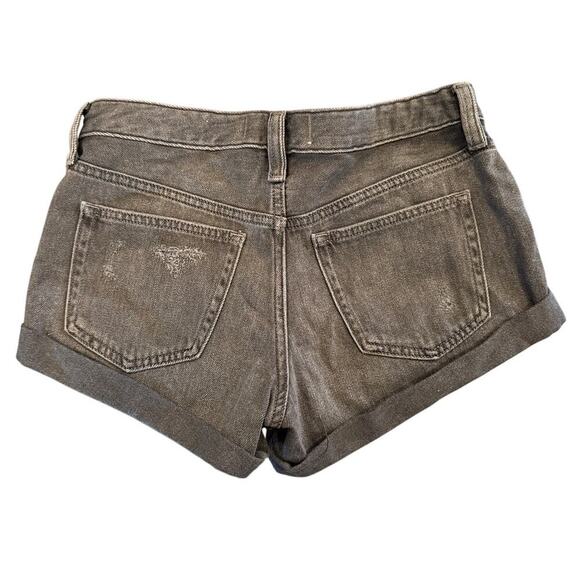 We The Free Jean Shorts Open Button Fly Distressed Black Cuff Micro Denim Sz 25 - Picture 3 of 7